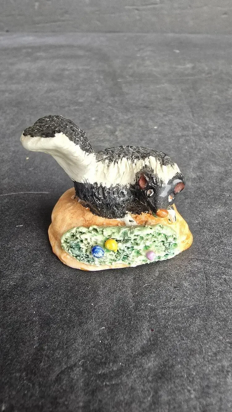Vintage Basil Matthews Skunk Figurine Signed Hand Painted Ceramic Miniature